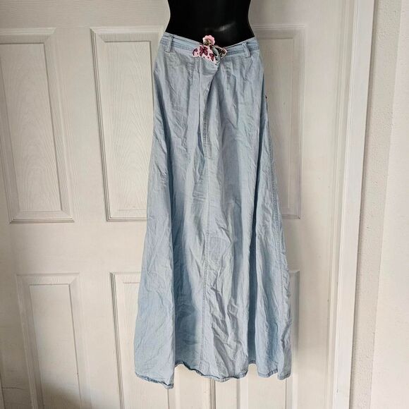 Pistola light wash chambray maxi snap front boho cottage core skirt - Picture 2 of 4